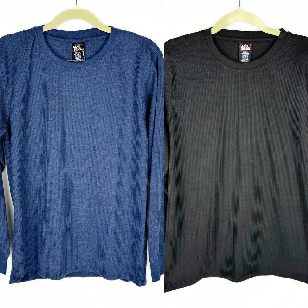 NWT Quad Seven Blue & Black Waffle Crew Neck Long Sleeve Top Set of 2 Sz‎ 16/18